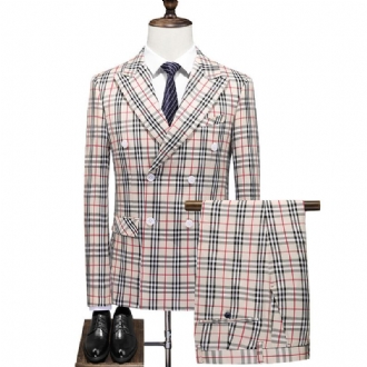 2023 Mäns Business Casual Kostym Set Dekoration Body Pläd Dubbelknäppt Klänning Tredelad Män