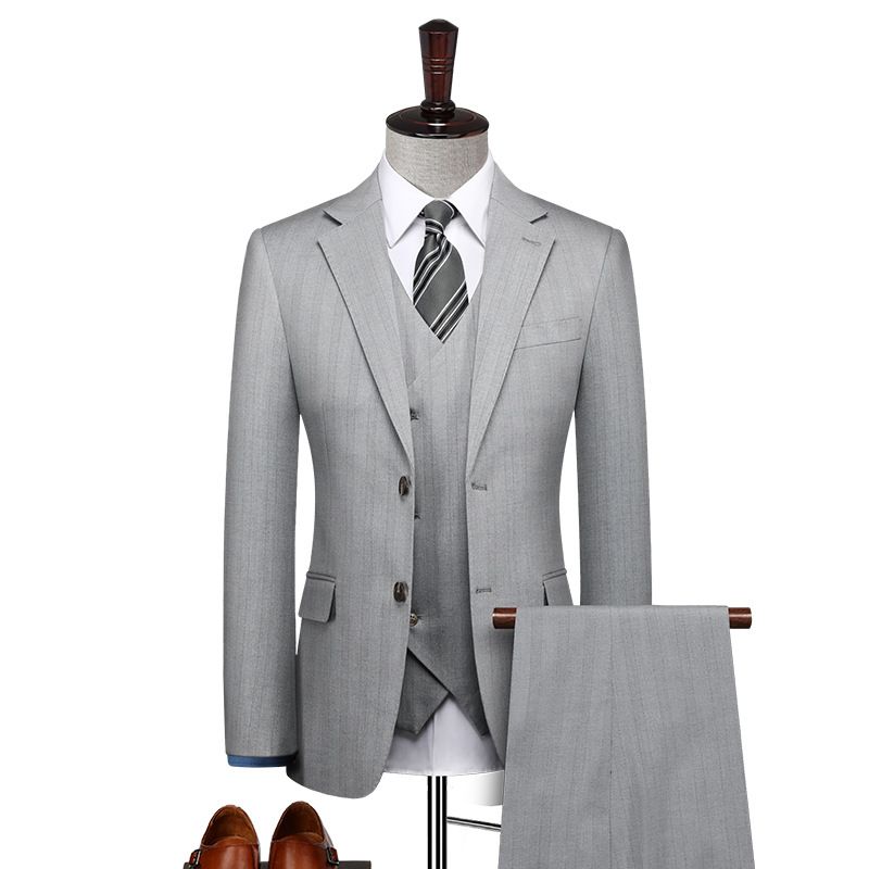 2023 Vårdräkter Män Ungdom Slim Business Casual Randig Kostym Tredelad