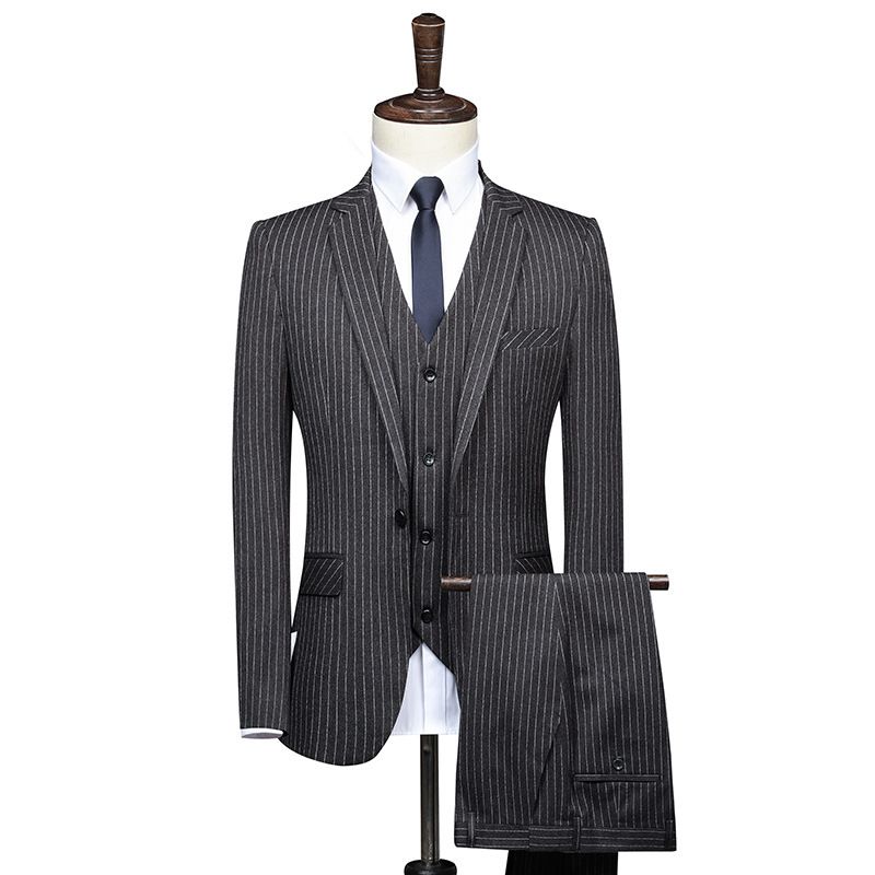 Boutique Grå Strips Kostym Herr Slits Business Body Suit Professionellt Bröllop