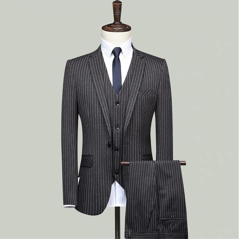 Boutique Grå Strips Kostym Herr Slits Business Body Suit Professionellt Bröllop