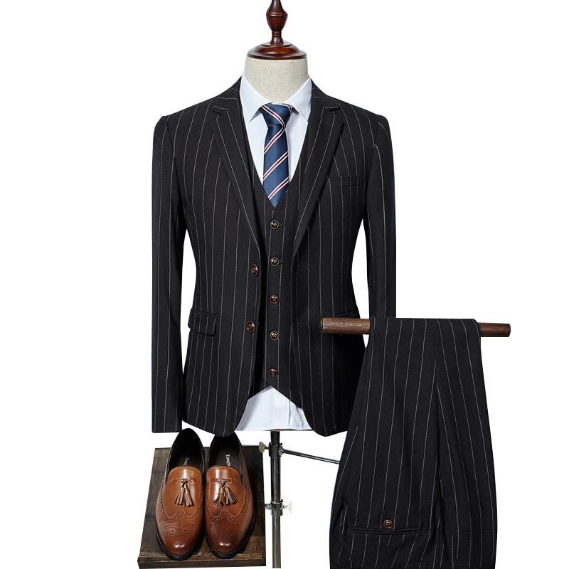 Business Casual Kostym Tredelad Herr Bröllopsklänning Klänning Trim Randig Professionell Bankett