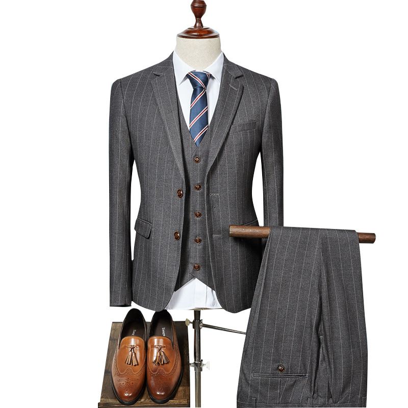 Business Casual Kostym Tredelad Herr Bröllopsklänning Klänning Trim Randig Professionell Bankett