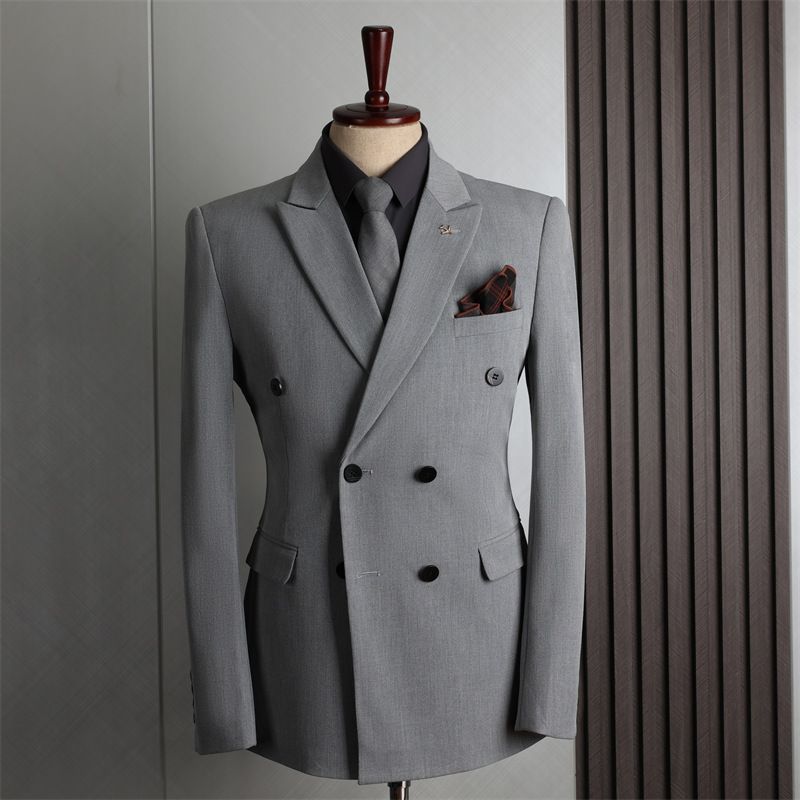 Dubbla Rad Kostym Herr Business Casual Mode Slim Fit Stor Storlek Bankett Bröllop Liten Tredelad