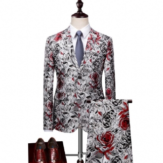 Herr Business Casual Flower Suit Set Passande Klänning Emcee Tvådelad