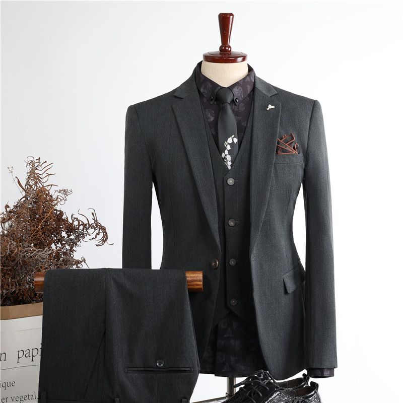 Höst Vinterdräkter Mäns Tredelade Anti-rynk Slim Bröllopsgroomsmen Klänning Professionell Formell Herr