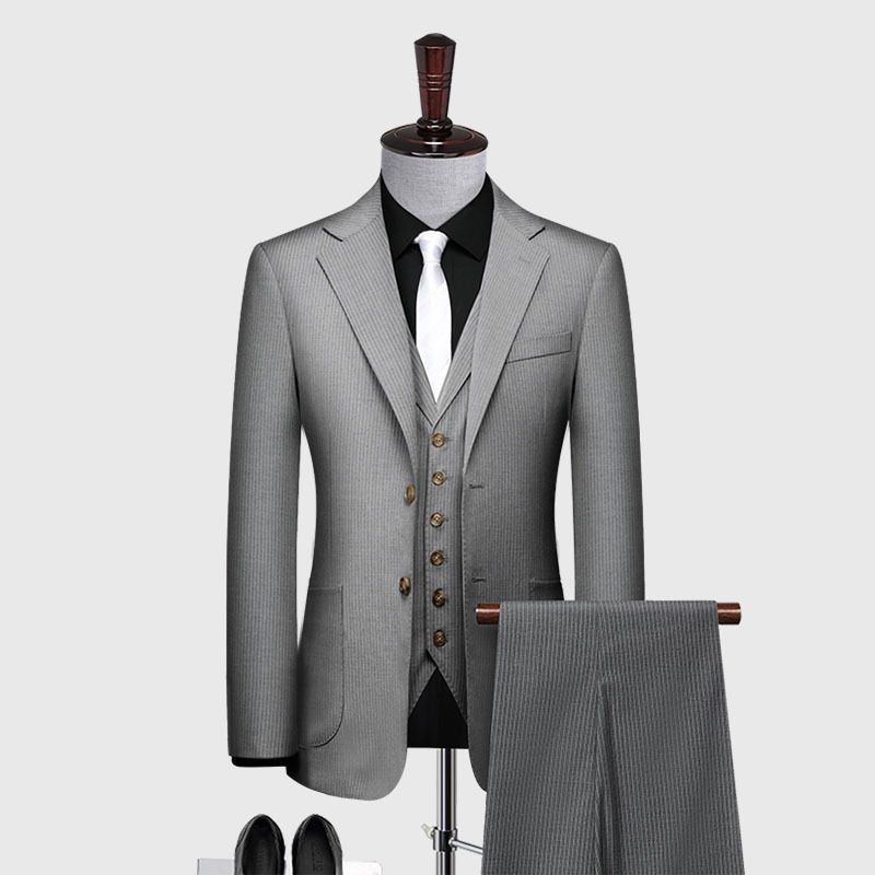 Kostym Dräkt Herr Casual Randig Stretch Brittisk Slim Fit Retro Tredelad