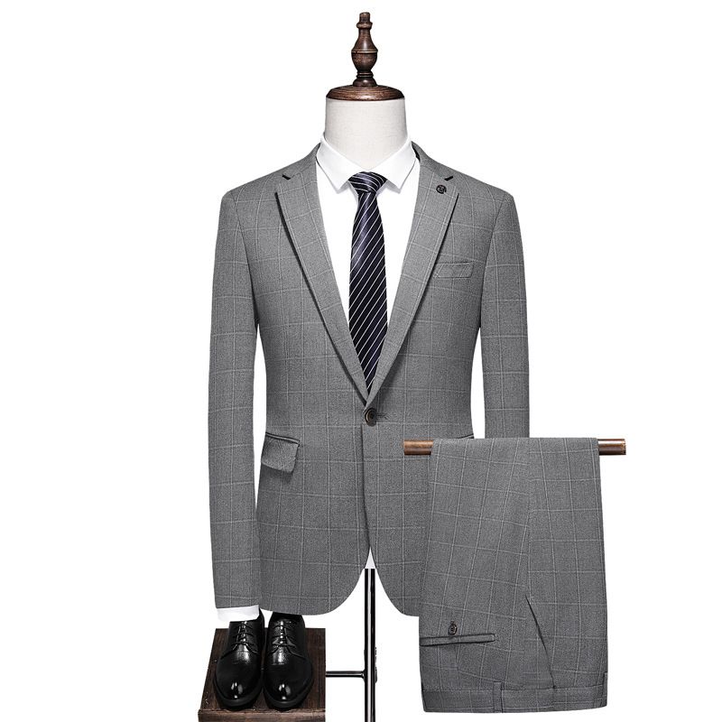 Kostym Män Business Casual Tvådelad Mode Rutigt Bröllop Brudgum Klänning Groomsmen
