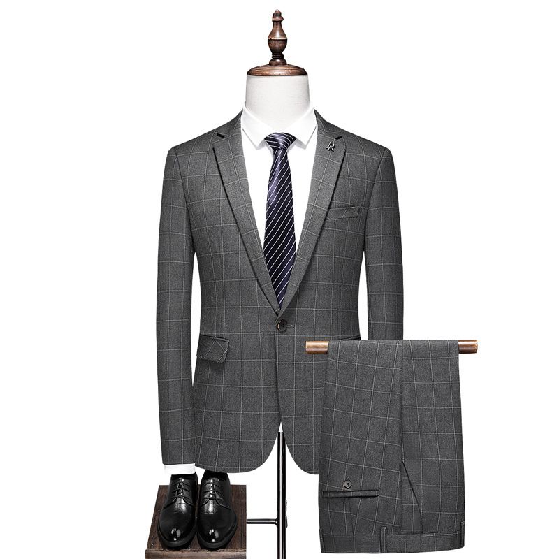 Kostym Män Business Casual Tvådelad Mode Rutigt Bröllop Brudgum Klänning Groomsmen