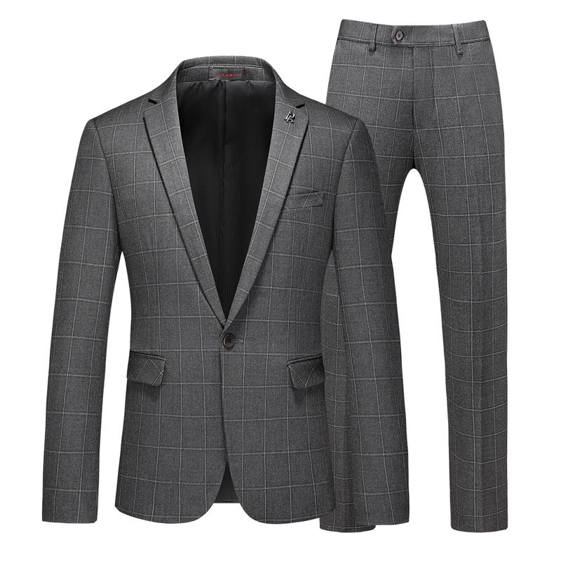 Kostym Män Business Casual Tvådelad Mode Rutigt Bröllop Brudgum Klänning Groomsmen