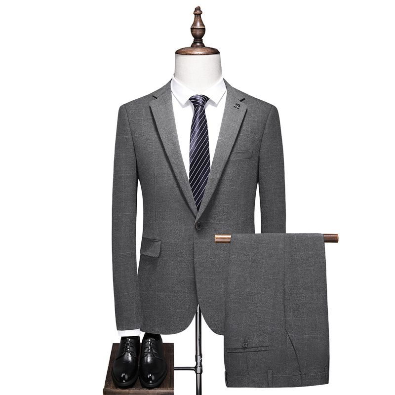 Kostym Män Business Casual Tvådelad Mode Rutigt Bröllop Brudgum Klänning Groomsmen