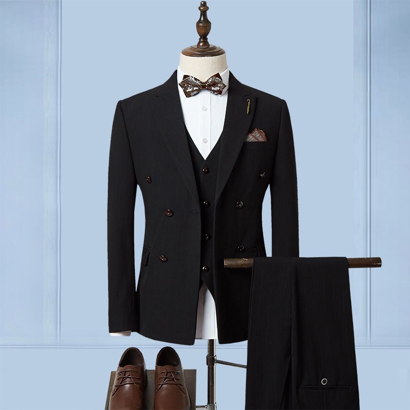 Kostym Tredelad Randig Bröllopsdräkt Bröllopsgroomsmen Liten Slim Business Män