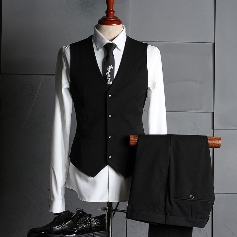 Män Casual Suit Dräkt Tredelad Bankett Bröllop Business Brudgum Klänning Kostym Ungdom