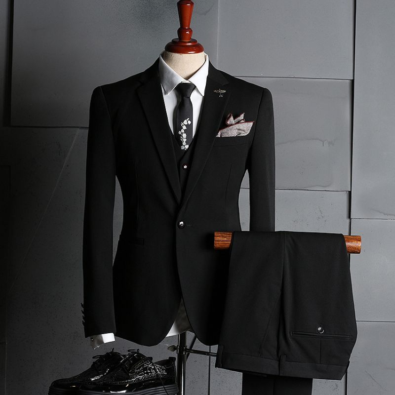 Män Casual Suit Dräkt Tredelad Bankett Bröllop Business Brudgum Klänning Kostym Ungdom