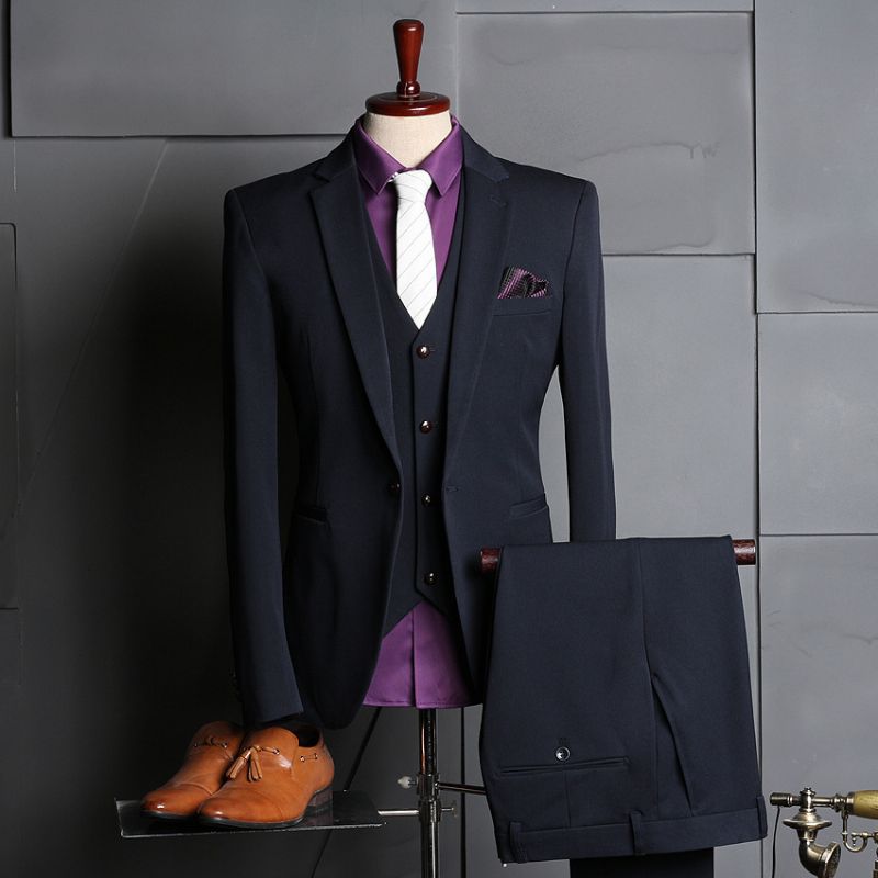 Män Casual Suit Dräkt Tredelad Bankett Bröllop Business Brudgum Klänning Kostym Ungdom