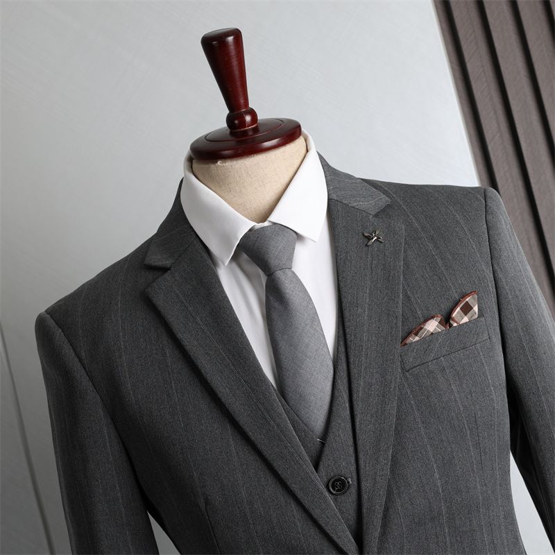Randig Kostym Män Tredelad Bröllopsklänning Groomsmen Business Casual Smal Professionell