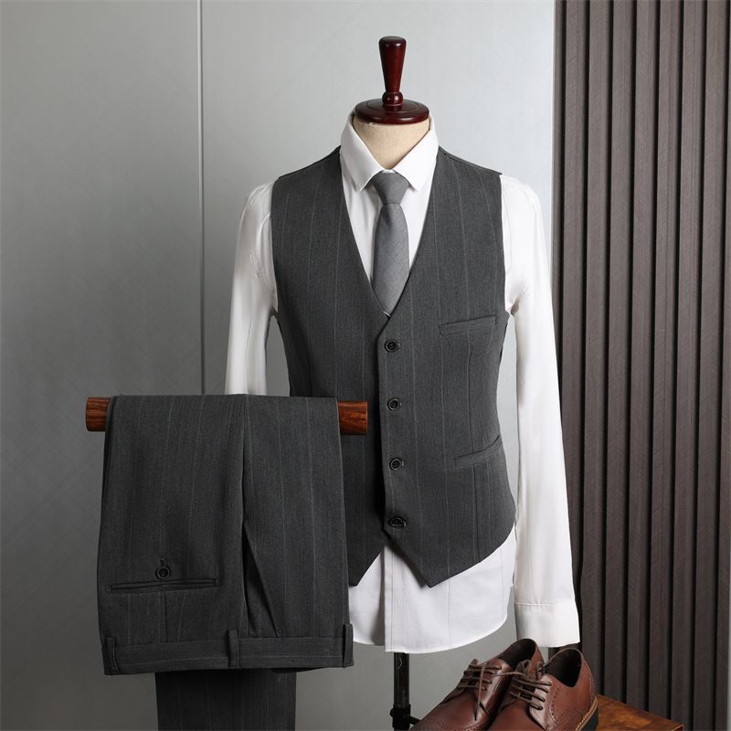 Randig Kostym Män Tredelad Bröllopsklänning Groomsmen Business Casual Smal Professionell