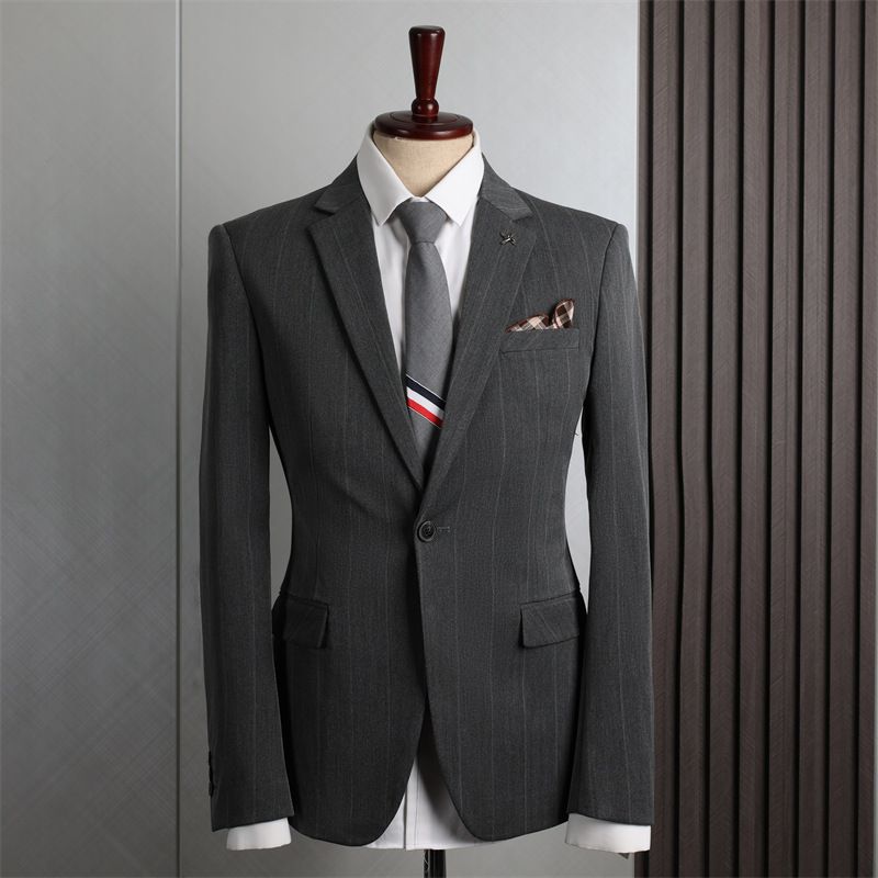 Randig Kostym Män Tredelad Bröllopsklänning Groomsmen Business Casual Smal Professionell