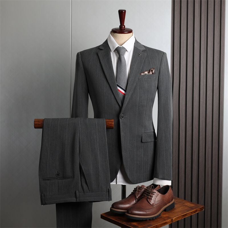 Randig Kostym Män Tredelad Bröllopsklänning Groomsmen Business Casual Smal Professionell