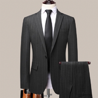 Slim Fit Lapel Collar Casual Back Slit All Seasons Randig Button Suit