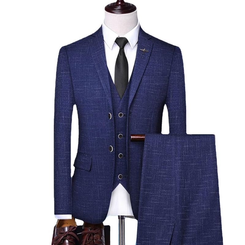 Slim-fit Randig Kostym Herr Affärsformell Bröllopsklänning Groomsmen