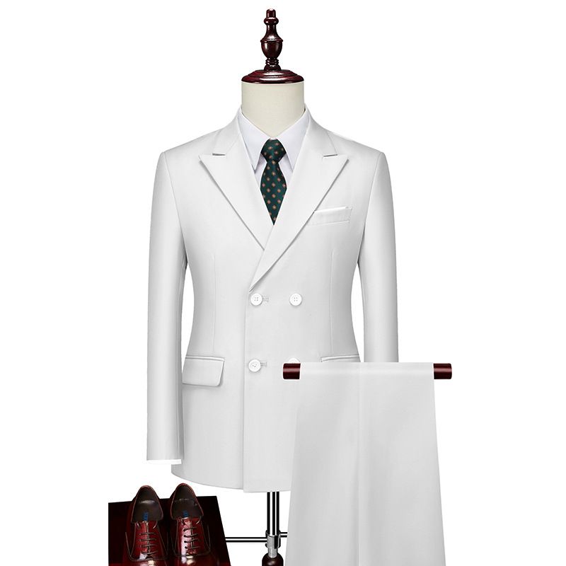 Slimfit Enfärgad Dubbelknäppt Kostym Business Casual Tvådelad Herr