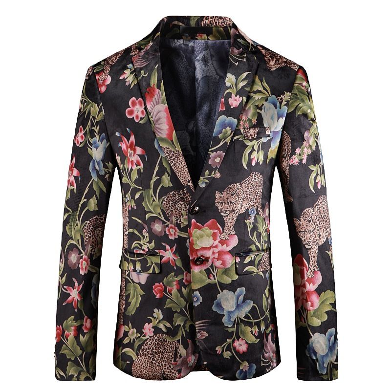 Blommigt Tryck Plus Size Kostym Män Business Casual Blommig