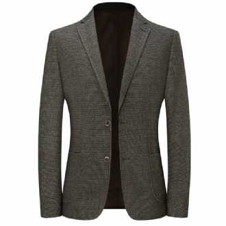 Business Casual Borstad Kostym Män Höst Vinter Liten Plädstickad Herrkavaj