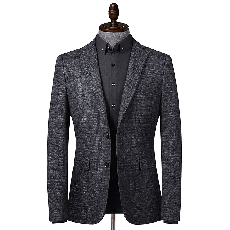 Höst Vinterdräkt Män Stickad Stretchpläd Herrkostym Slim Fit Liten Dräkt Avslappnad Topp
