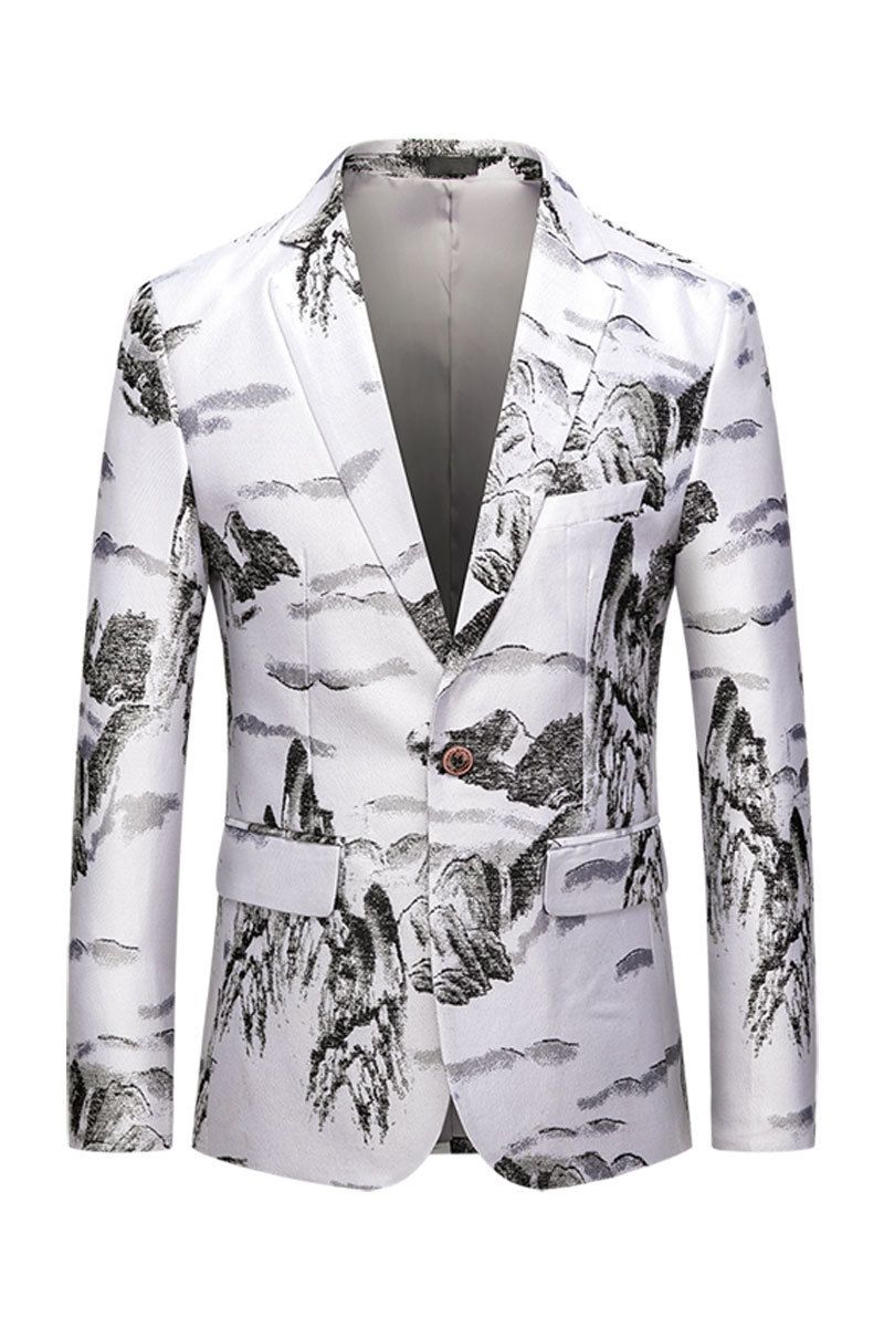 Mäns Business Casual Kostym Vit Landskapsmålning Landskapstryck Män