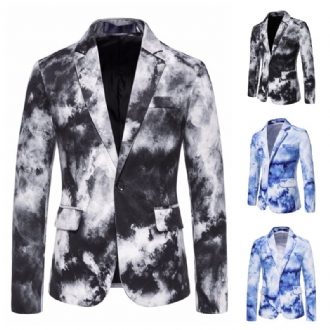 Mäns One Button Tie Dye Printed Suit Klänning Kostym Slim Coat Herr