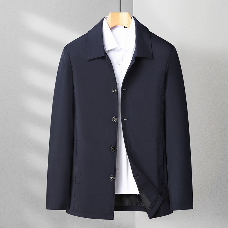 Pappa Vår Höstjacka Lapel Medelålders Herrjacka Vanlig Knapp Äldre Män Casual Toppar