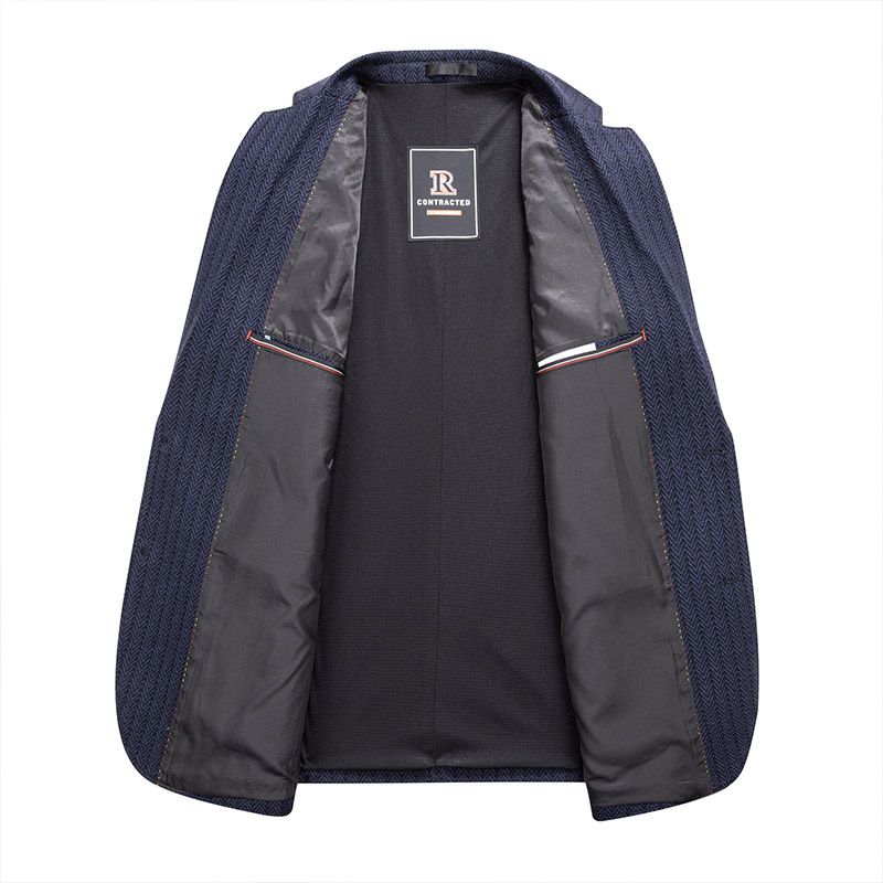 Vår Höst Män Slim Fit Small Suit Jacket Medelålders Young Business Casual Randig Enkel Kostym Herrtopp