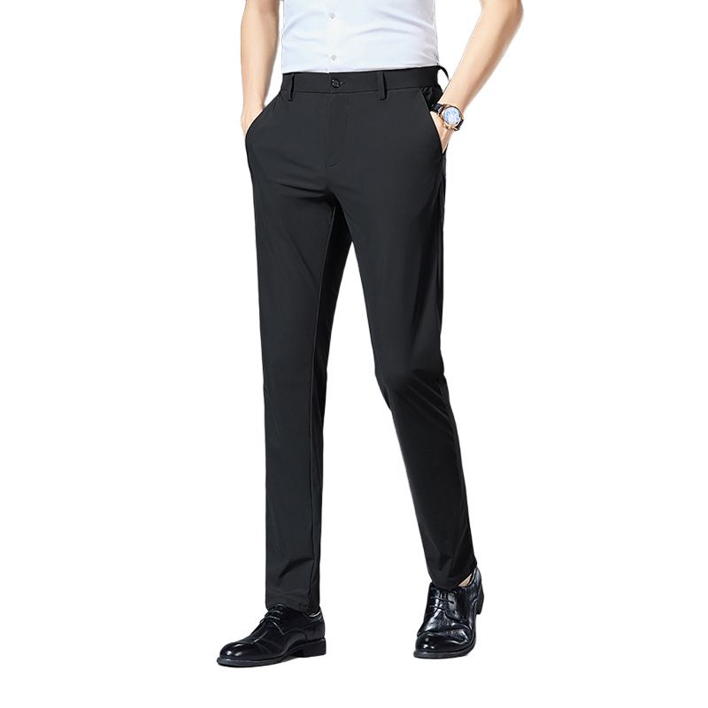 Tunna Slim Fit Byxor Män Business Casual Vår Höst Herr Kvalitet Stretch Nylon Rak Kostym