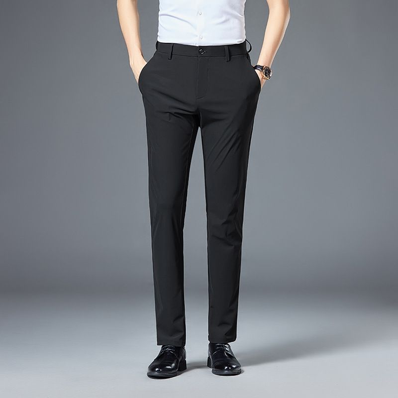 Tunna Slim Fit Byxor Män Business Casual Vår Höst Herr Kvalitet Stretch Nylon Rak Kostym