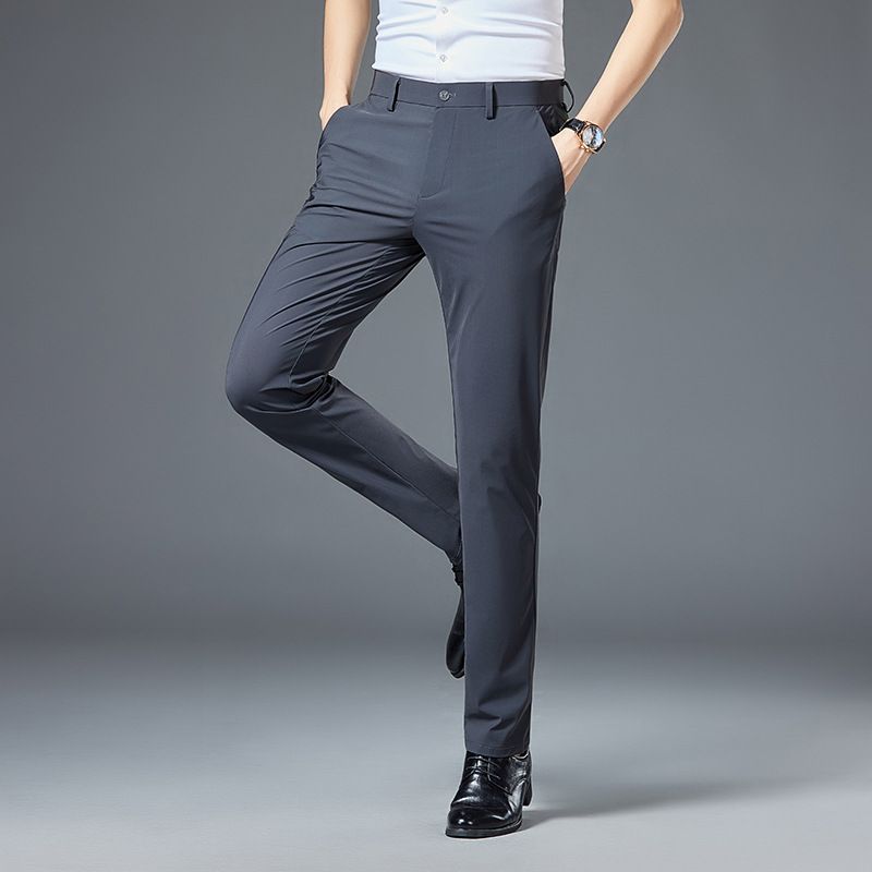 Tunna Slim Fit Byxor Män Business Casual Vår Höst Herr Kvalitet Stretch Nylon Rak Kostym