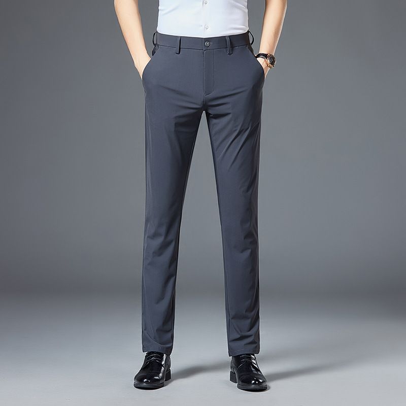 Tunna Slim Fit Byxor Män Business Casual Vår Höst Herr Kvalitet Stretch Nylon Rak Kostym