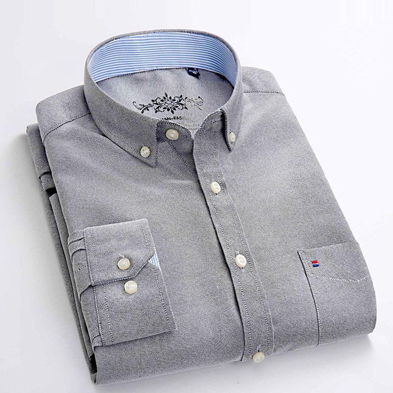 Höstens Herrskjortor Unga Mäns Företag Casual Enfärgad Oxford Spinning Långhäftade Långärmade Skjortor Bomull
