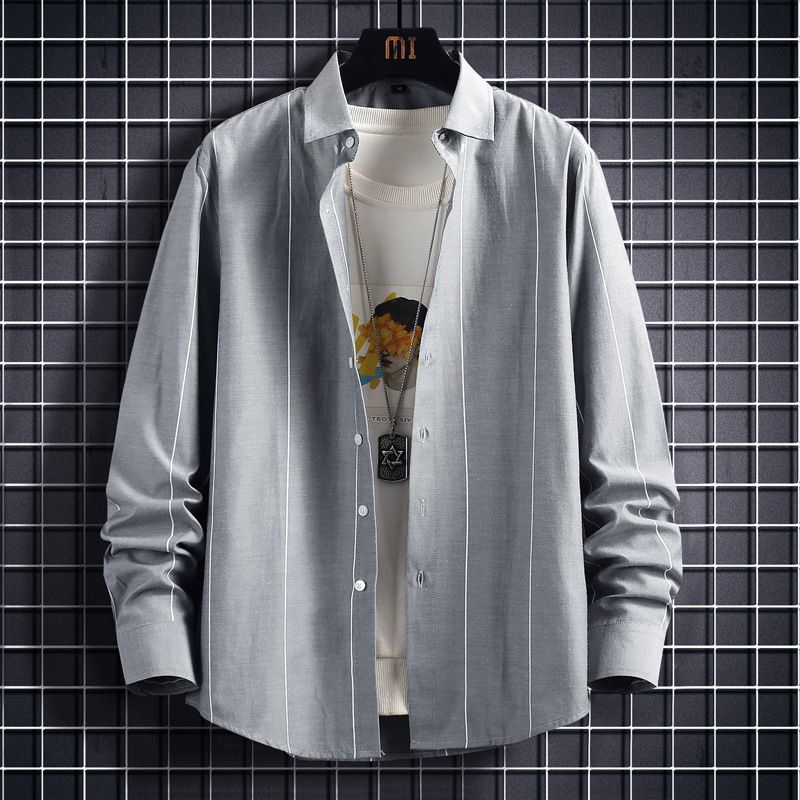 Hösttrend Mode Casual Randig Långärmad Skjorta Män Business