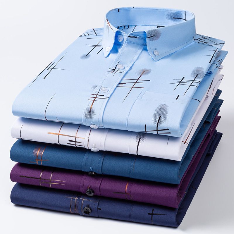 Vår Höst Mode Bronzing Långärmade Skjortor Urban Business Slim Shirts Daily Casual Stretch Single Tops