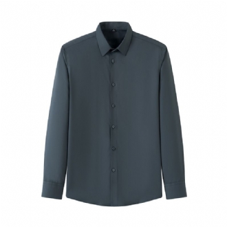 Våren Enfärgad Långärmad Herrskjorta Business Casual Enkla Arbetskläder