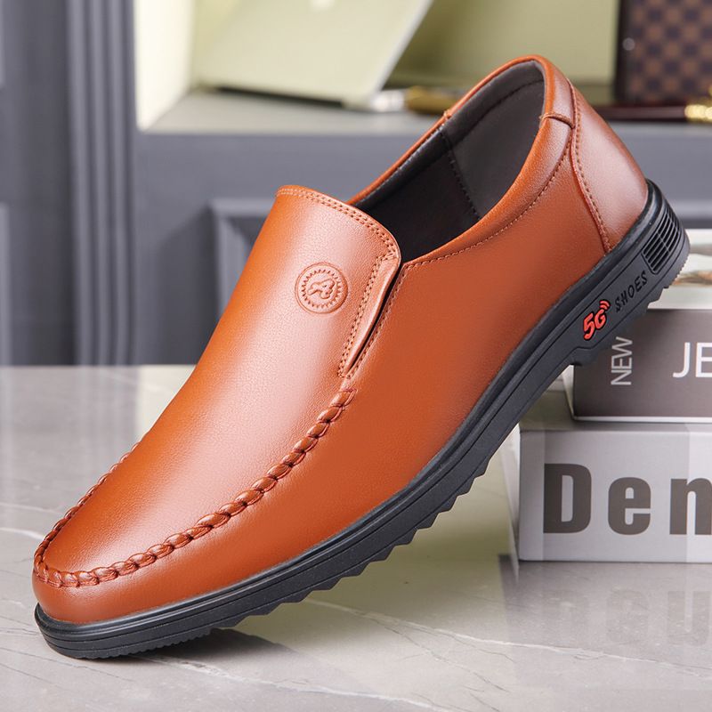 2023 Hösten Mäns Lågtoppade Läderskor Fritidsläder Bruna Slip-on Skor Wenzhou