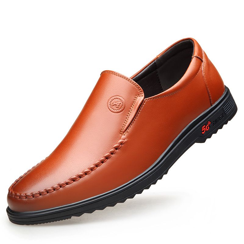 2023 Hösten Mäns Lågtoppade Läderskor Fritidsläder Bruna Slip-on Skor Wenzhou