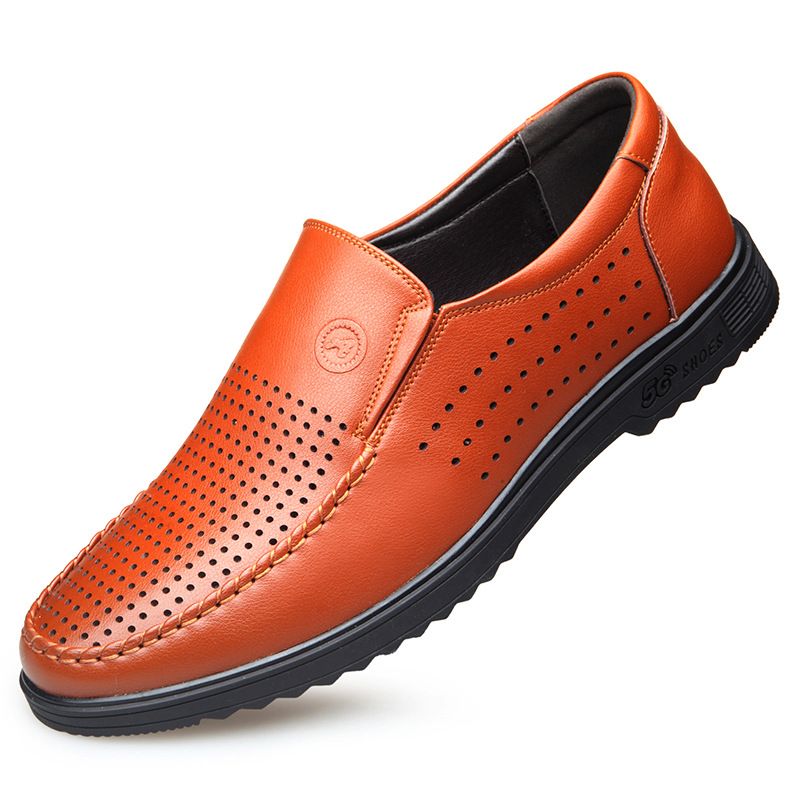 2023 Hösten Mäns Lågtoppade Läderskor Fritidsläder Bruna Slip-on Skor Wenzhou