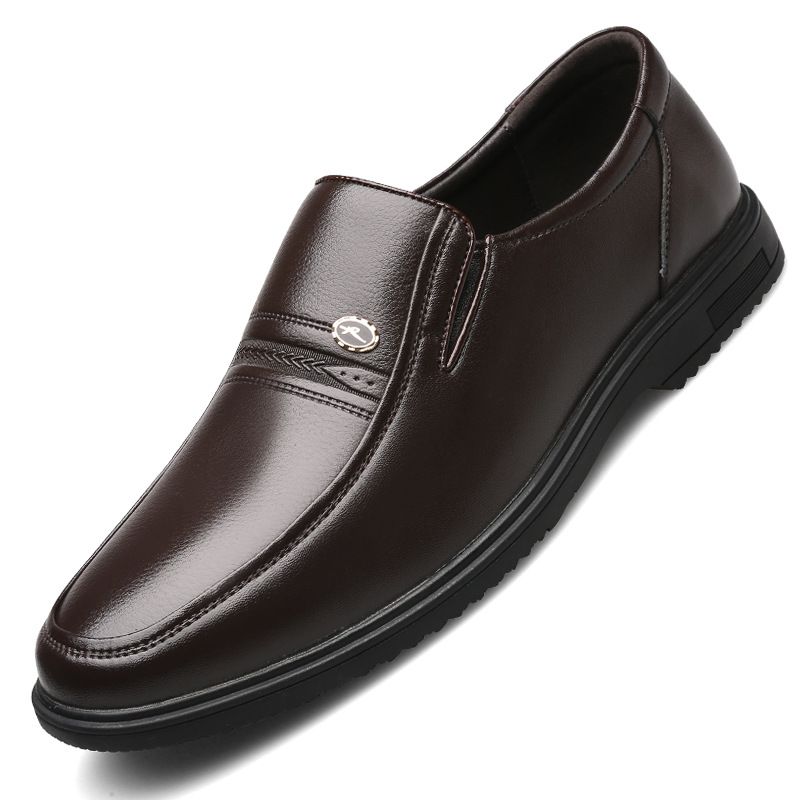 Höstens Medelålders Äldre Läderskor Herrskor Med Mjuka Sulor Slip-on Skor Business Casual Pappa