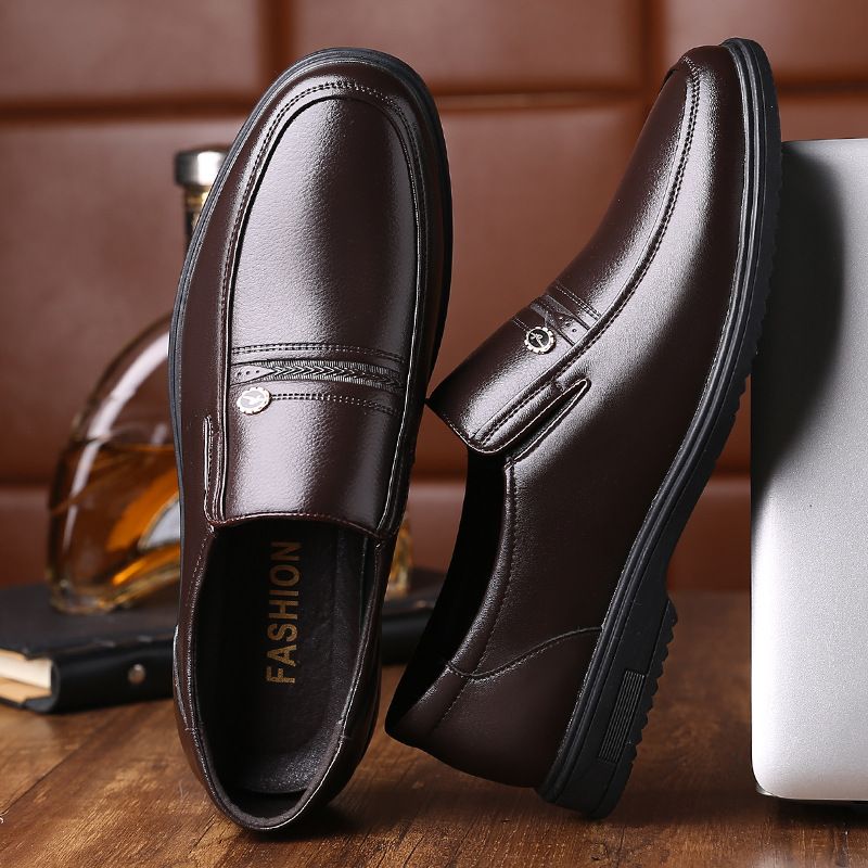 Höstens Medelålders Äldre Läderskor Herrskor Med Mjuka Sulor Slip-on Skor Business Casual Pappa