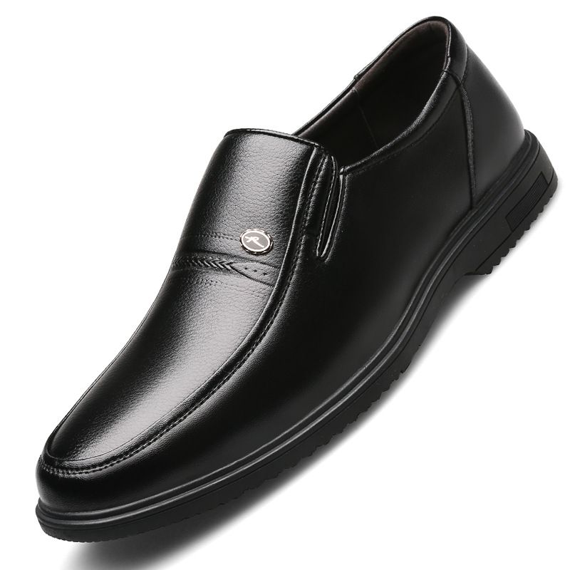 Höstens Medelålders Äldre Läderskor Herrskor Med Mjuka Sulor Slip-on Skor Business Casual Pappa