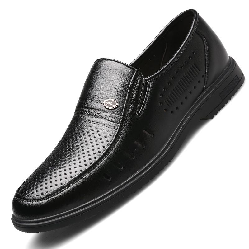 Höstens Medelålders Äldre Läderskor Herrskor Med Mjuka Sulor Slip-on Skor Business Casual Pappa