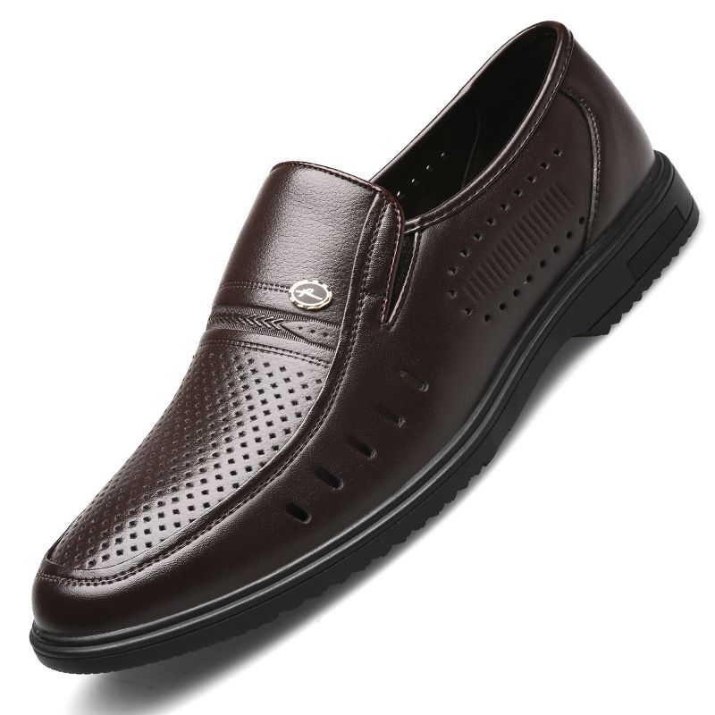 Höstens Medelålders Äldre Läderskor Herrskor Med Mjuka Sulor Slip-on Skor Business Casual Pappa