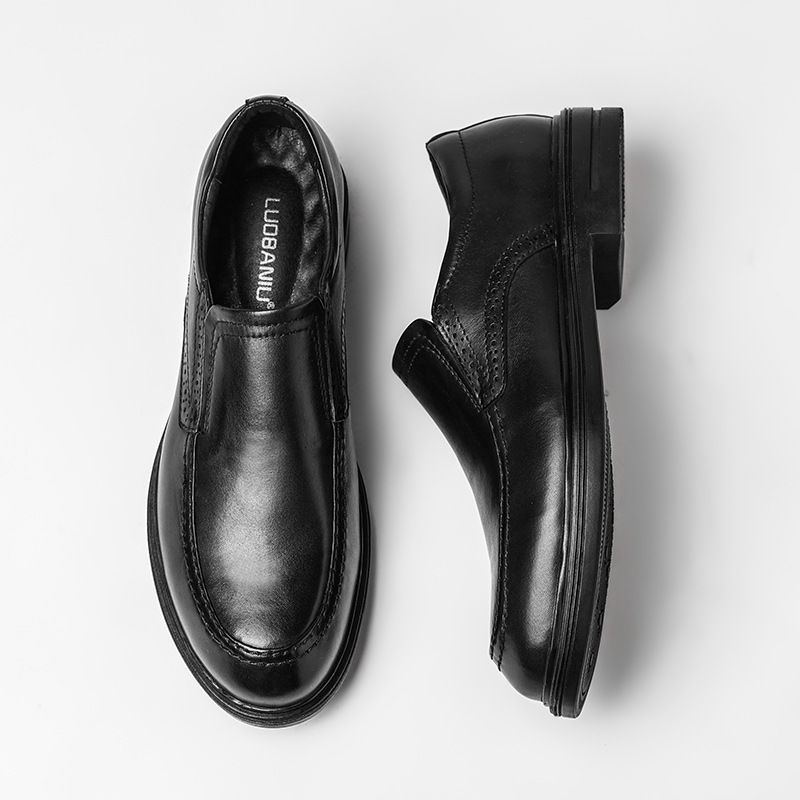 Läderskor Män Formell Klänning Arbete Handgjorda Läder Loafers Slip-on Herrskor Med Tjocka Sulor